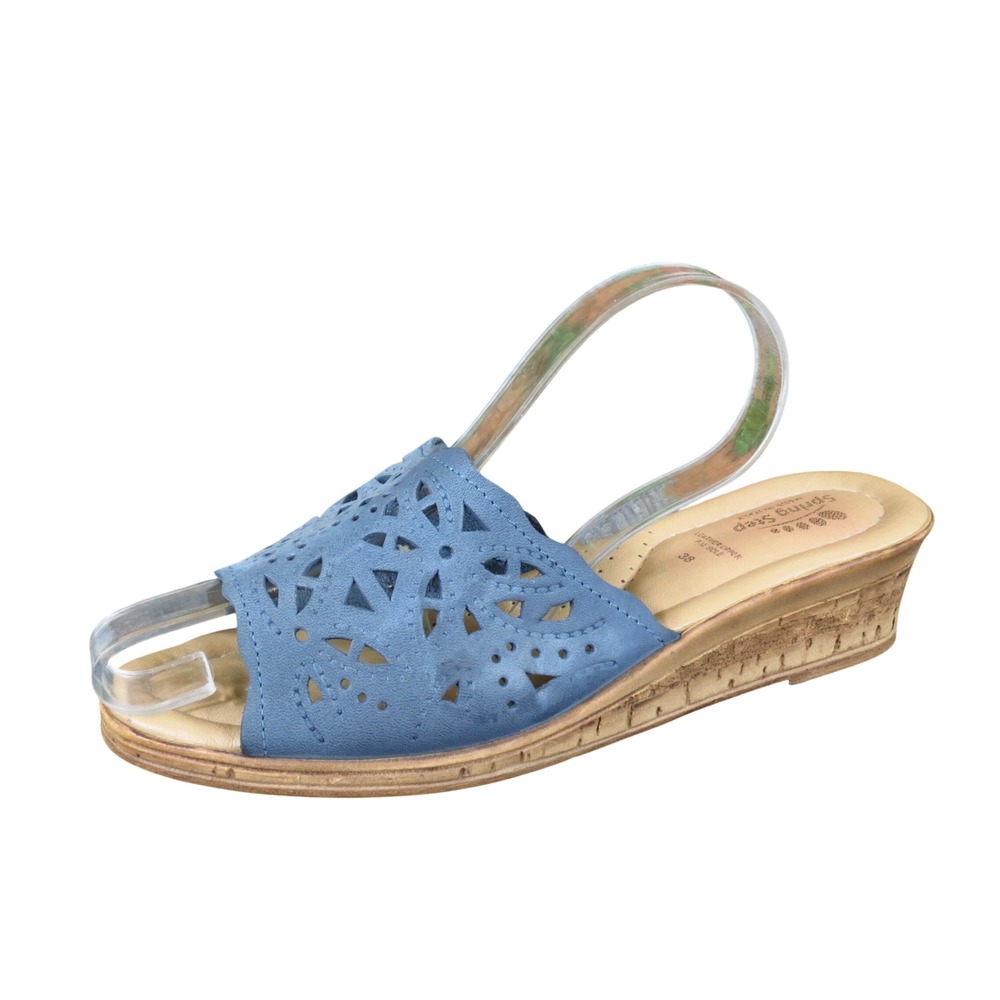 Spring Step Orella Womens Slide Wedge Sandals Size 38 Summer Blue Leather